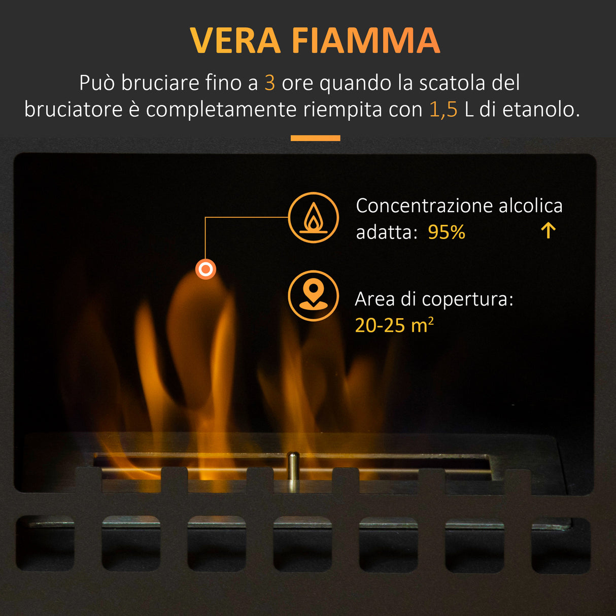 easycomfort easycomfort camino bioetanolo in metallo da 3h di combustione con serbatoio da 1 2l e copertura 25m 41x25x54 cm nero