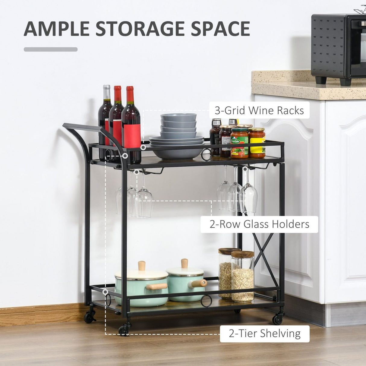 easycomfort easycomfort carrello da cucina 2 ripiani in stile industriale 4 ruote girevoli e maniglia 79 5x38x80cm marrone rustico