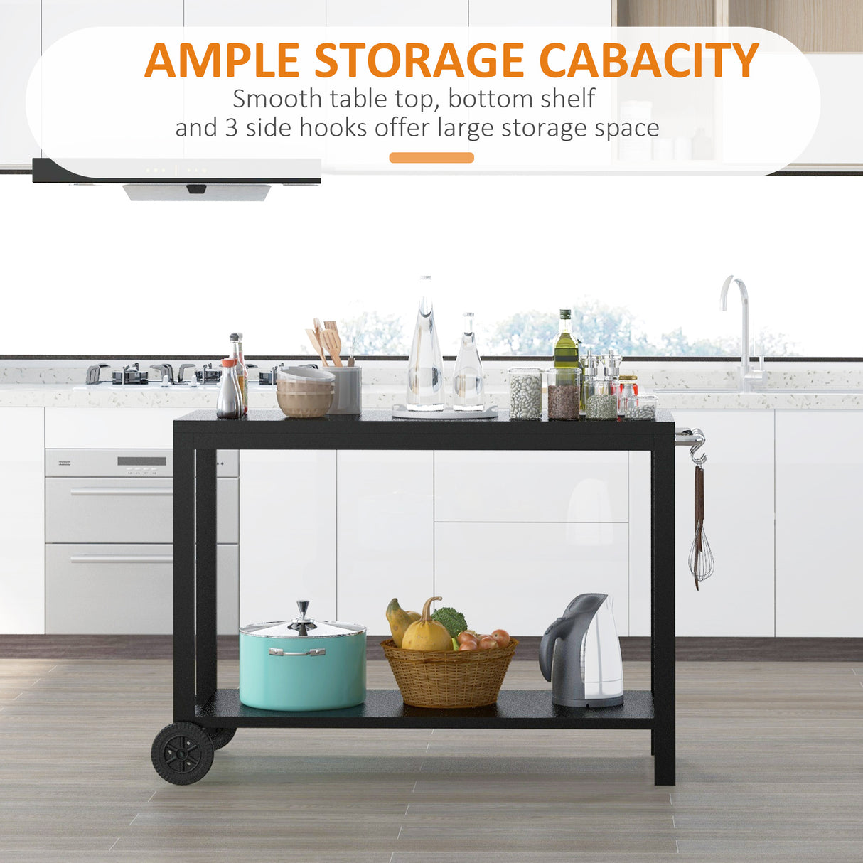 easycomfort easycomfort carrello da cucina a 2 livelli con maniglie e ganci laterali in acciaio 128x46 5x86 5 cm nero