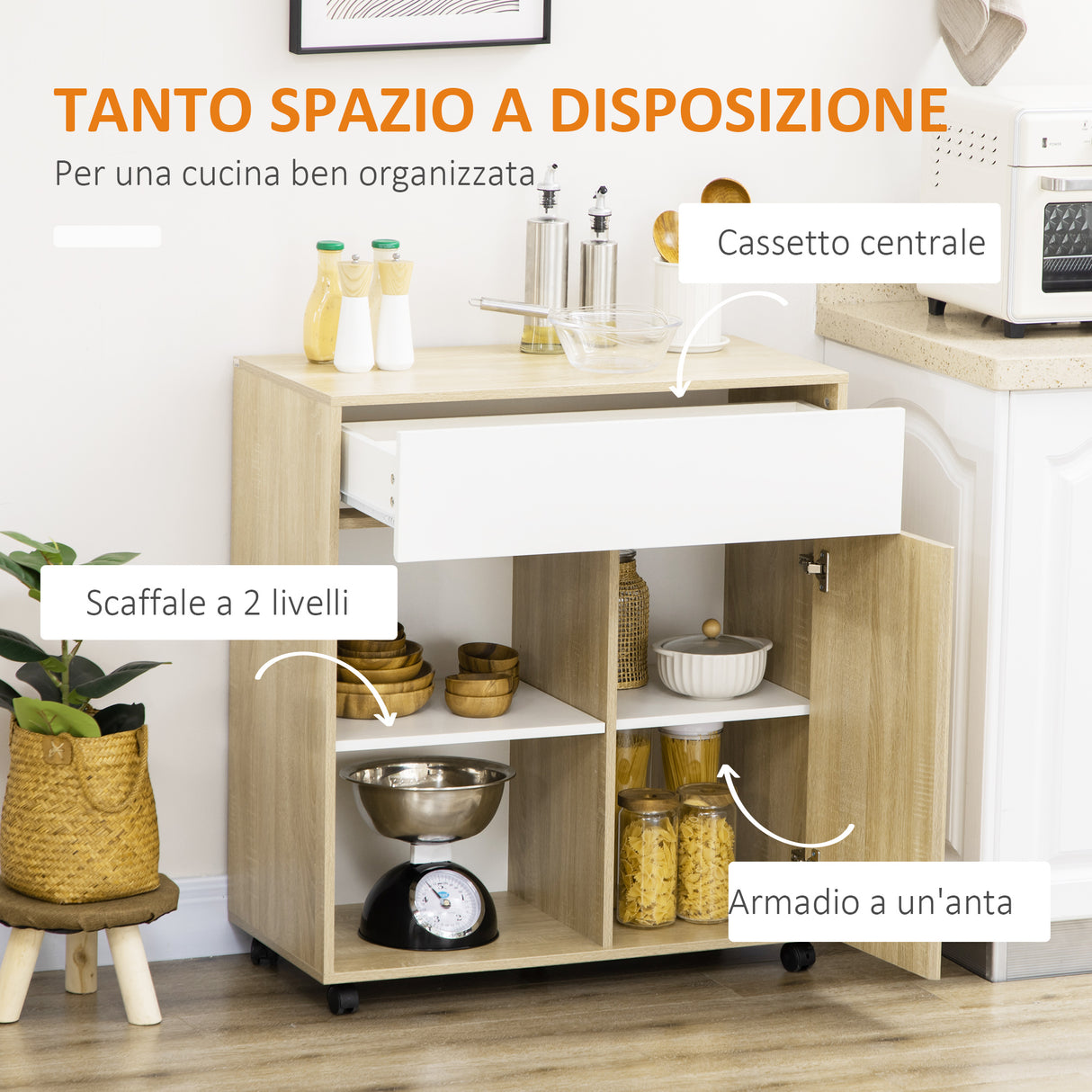 easycomfort easycomfort carrello da cucina in legno con cassetto armadietto e ruote girevoli 81x39 6x90 3cm