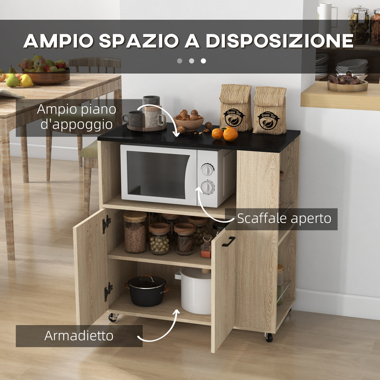 easycomfort easycomfort carrello da cucina in truciolato con ripiano aperto armadietto a 2 ante e scaffale laterale 75x40x80 5 cm