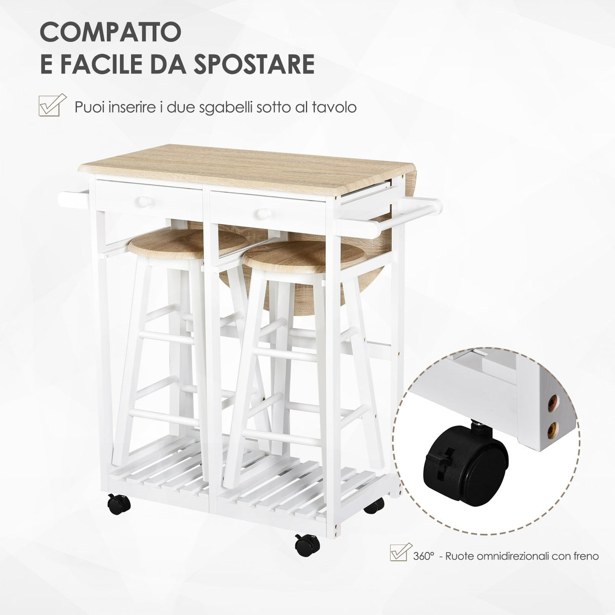 easycomfort easycomfort carrello da cucina pieghevole con 2 sgabelli in legno mdf bianco ean 8054144138947