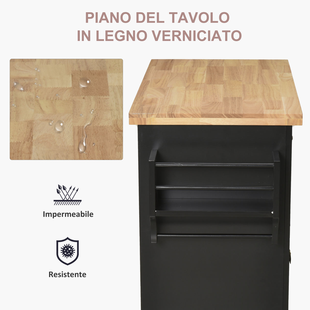 easycomfort easycomfort carrello da cucina portavivande con cassetti armadietti e portaspezie in legno e mdf 111x44 5x82 5 cm nero