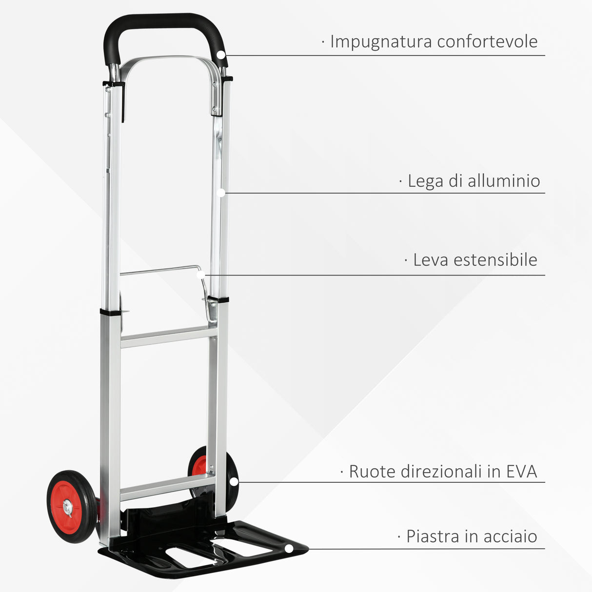 easycomfort easycomfort carrello portapacchi pieghevole in alluminio e acciaio con maniglia telescopica e 2 ruote in eva 40x41x107 cm