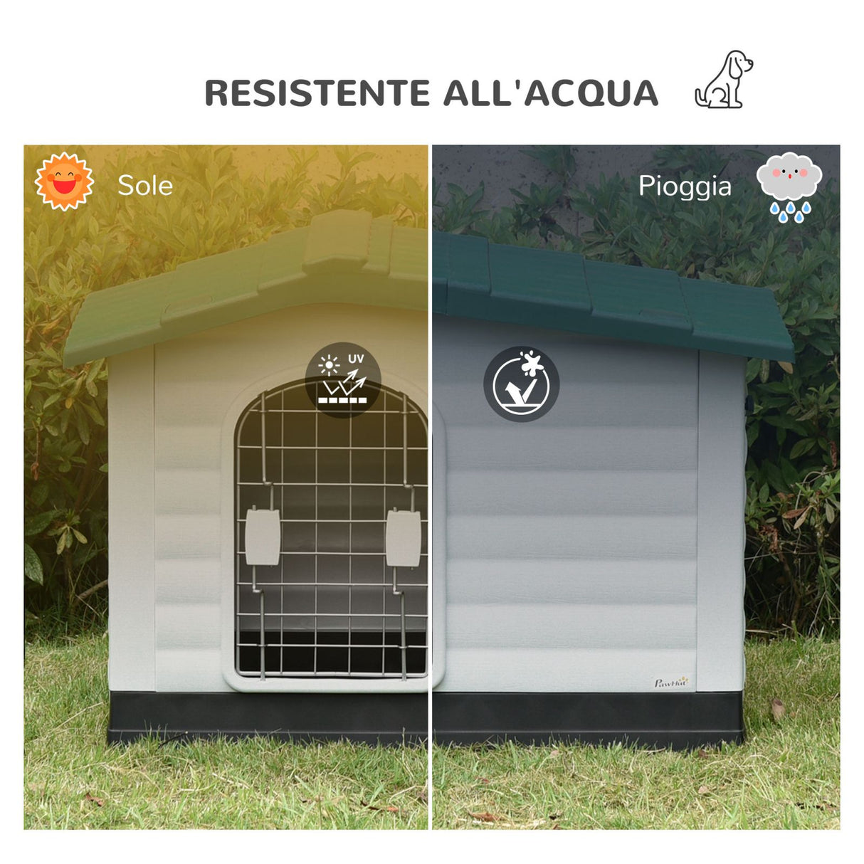 easycomfort easycomfort casetta cuccia per cani da esterno in plastica con cancello reversibile e finestra 91x69x66cm bianco verde