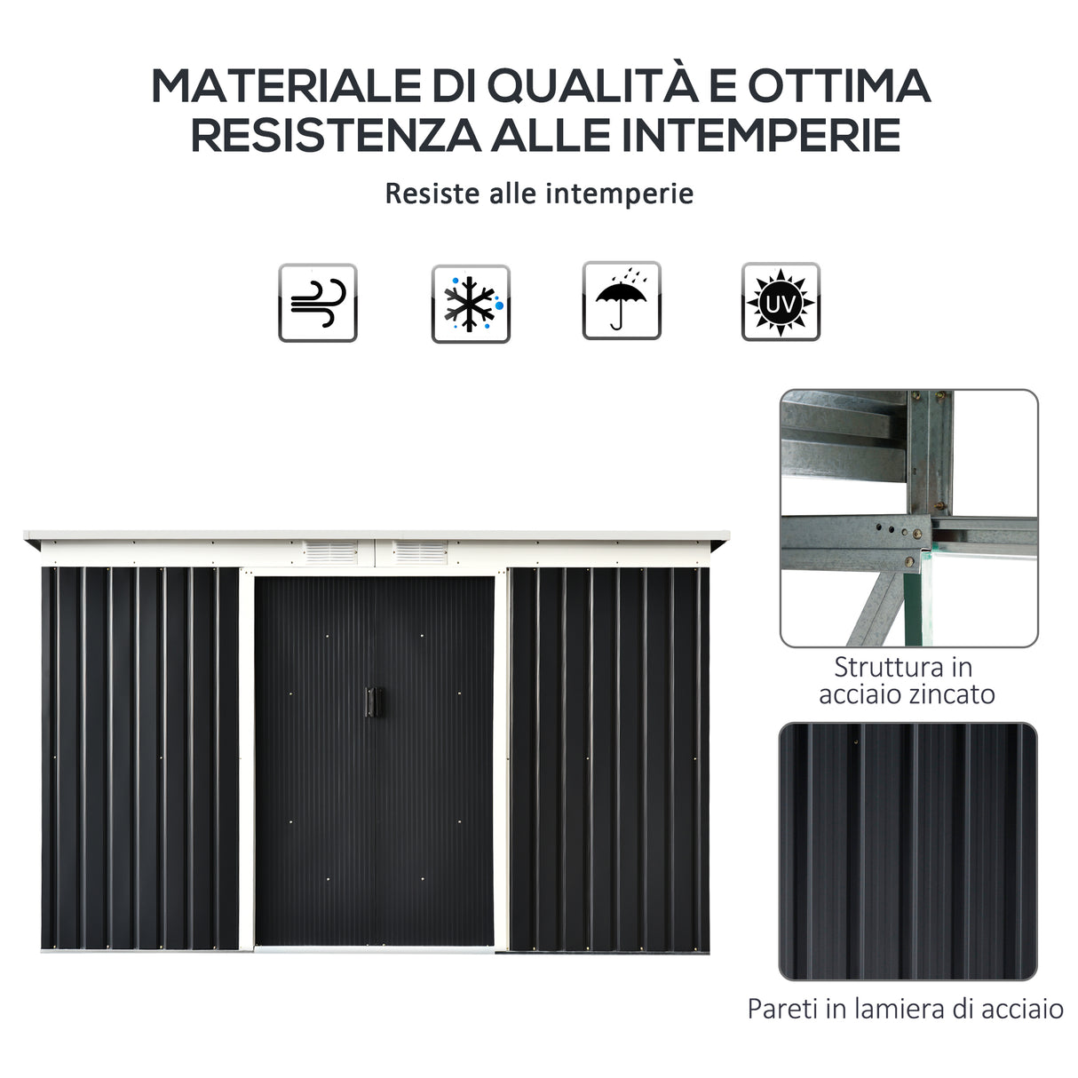 easycomfort easycomfort casetta da giardino porta utensili in lamiera di acciaio capanno da giardino in acciaio con porte scorrevoli 280x130x172cm grigio nero