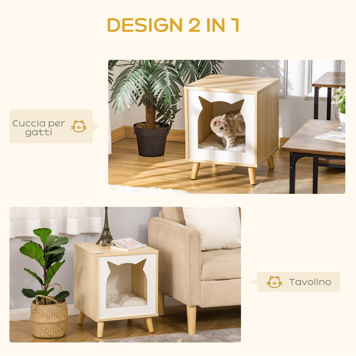 easycomfort easycomfort casetta per gatti 2 in 1 e tavolino cuscino lavabile e gambe in legno 40x40x50cm