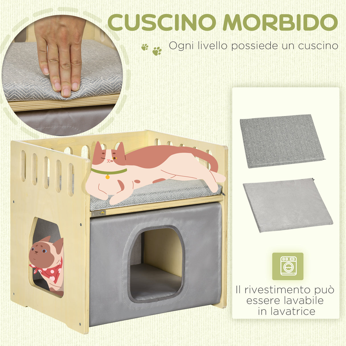 easycomfort easycomfort casetta per gatti a 2 livelli con cuscini rimovibili e guide di sicurezza 48x38x47 cm