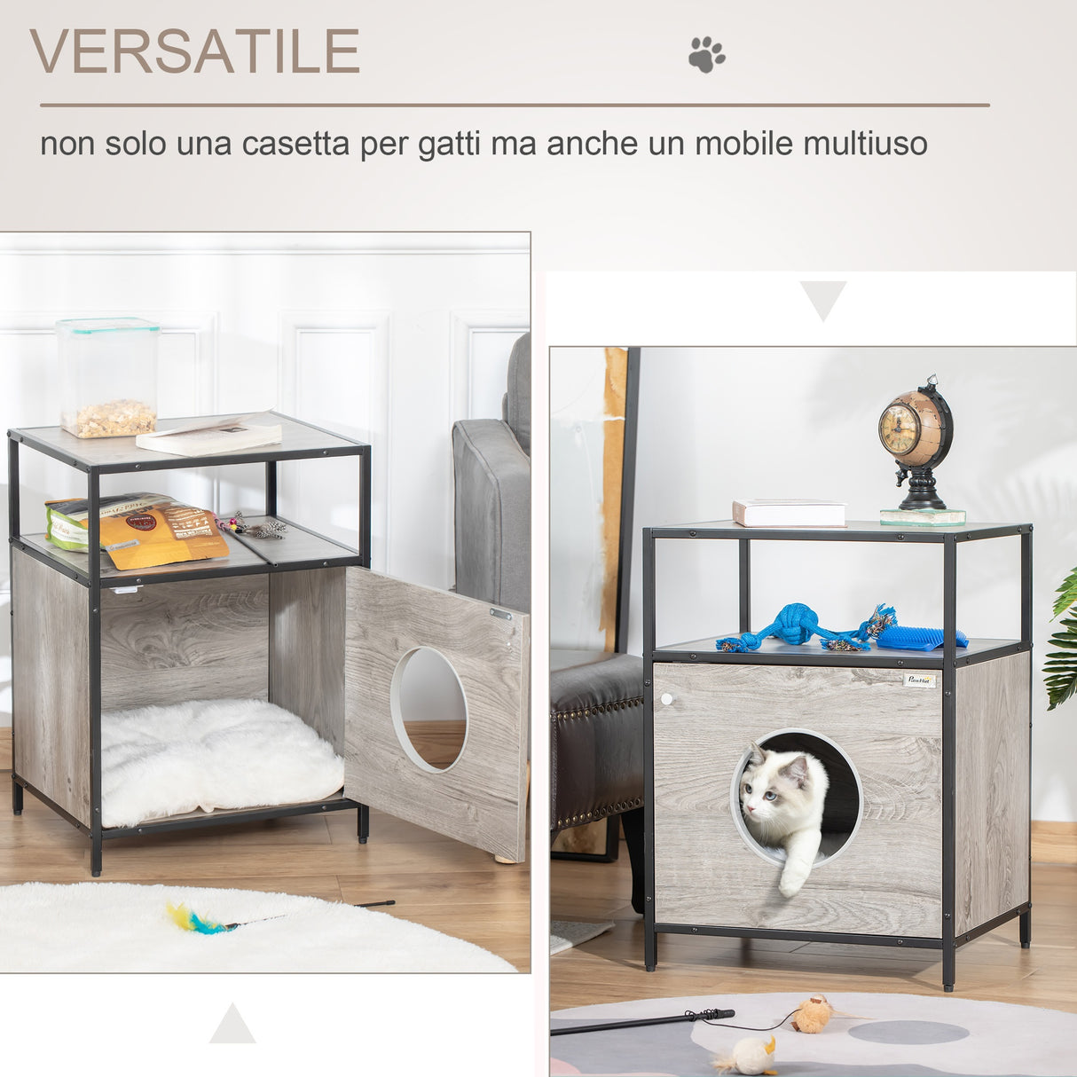easycomfort easycomfort casetta per gatti mobiletto multiuso con cuscino lavabile e mensole grigio