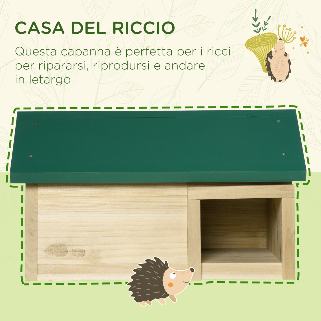 easycomfort easycomfort casetta per ricci da esterni in legno di abete per dormire e mangiare 47x34 2x27cm color legno e verde