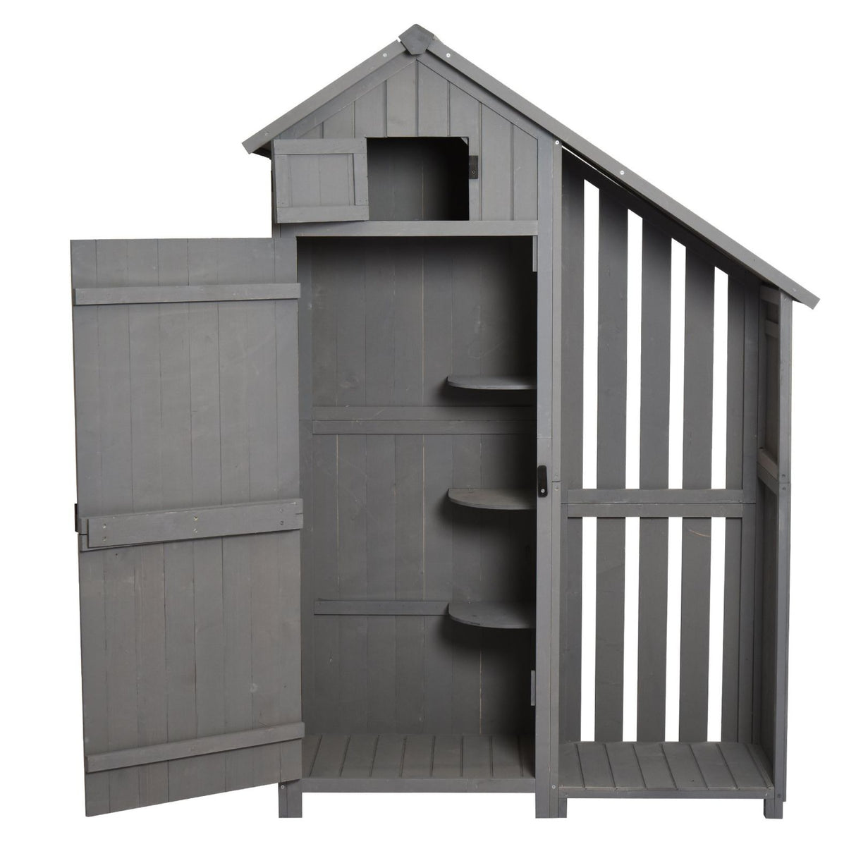 easycomfort easycomfort casetta porta attrezzi da giardino in legno di abete impermeabile con ripiani e legnaia grigia 129x51 5x180cm ean 8055776911342