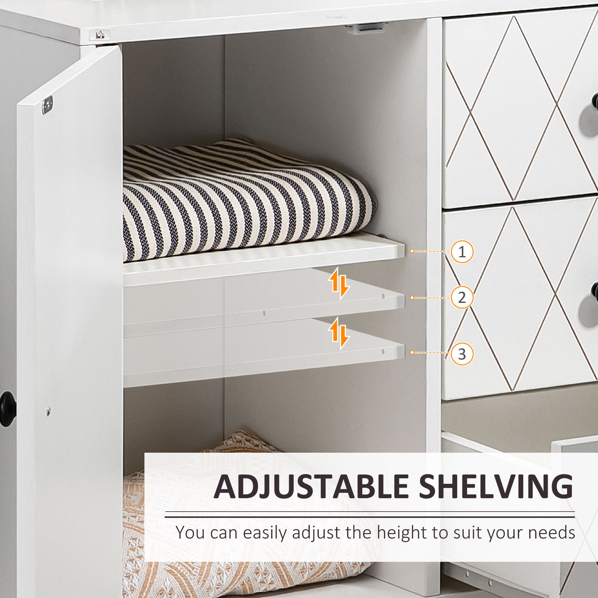 easycomfort easycomfort cassettiera a rombi con 3 cassetti e un armadietto con ripiano regolabile in acciaio e mdf 70x35x75 cm bianco