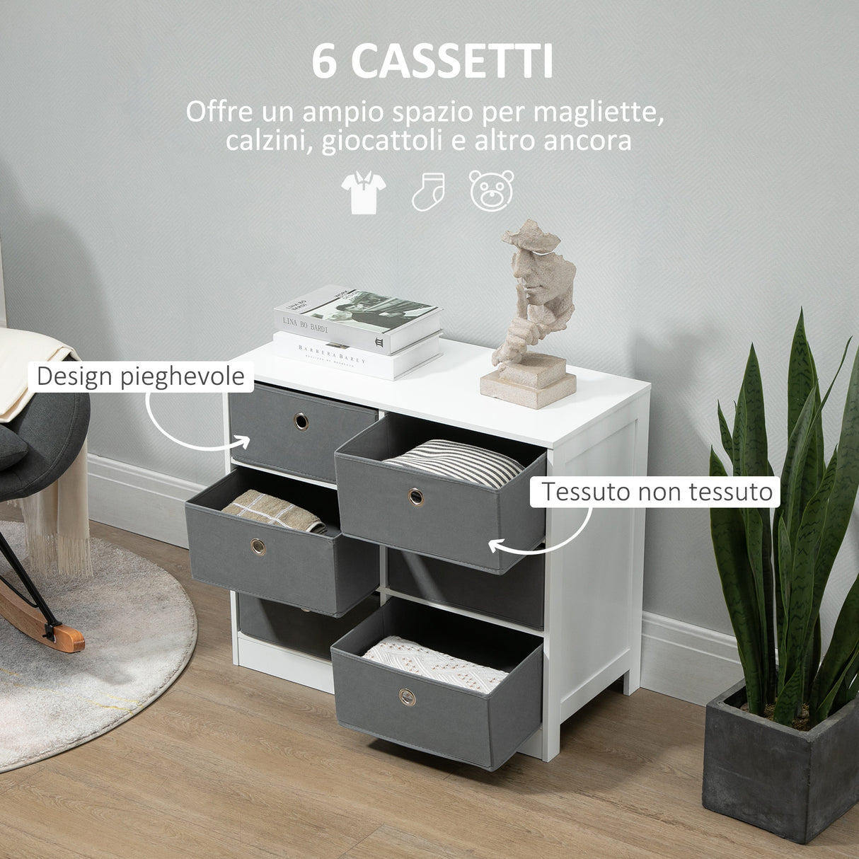 easycomfort easycomfort cassettiera per casa in tessuto non tessuto e mdf con 6 cassetti 72x35x62cm
