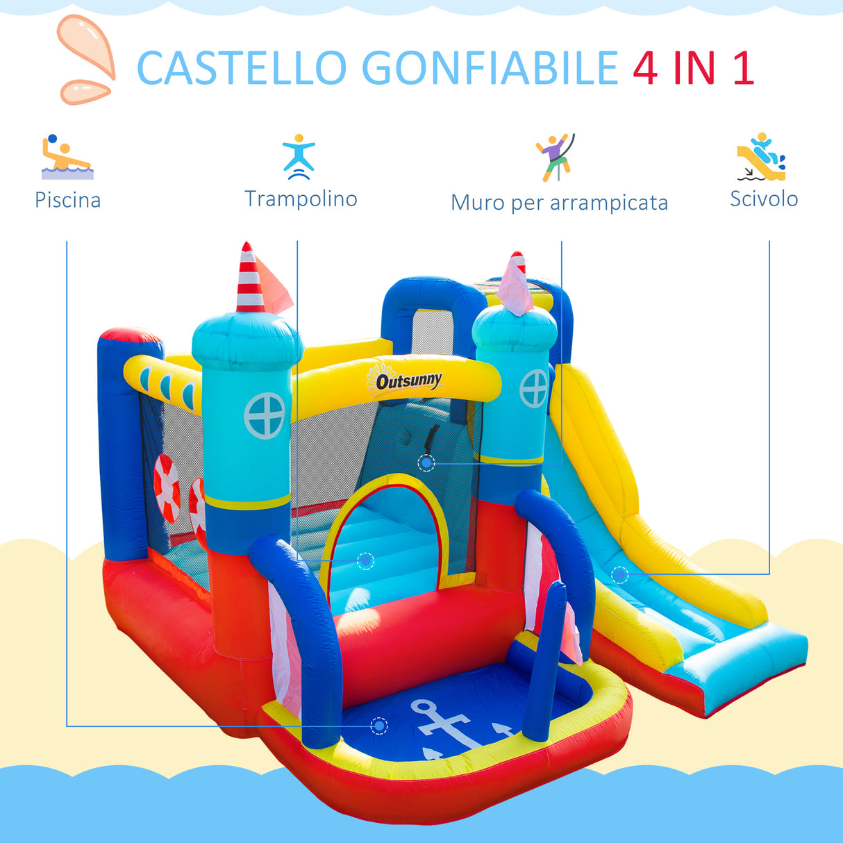 easycomfort easycomfort castello gonfiabile 4 in 1 bimbi 3 8 anni scivolo e piscina 265x260x200cm