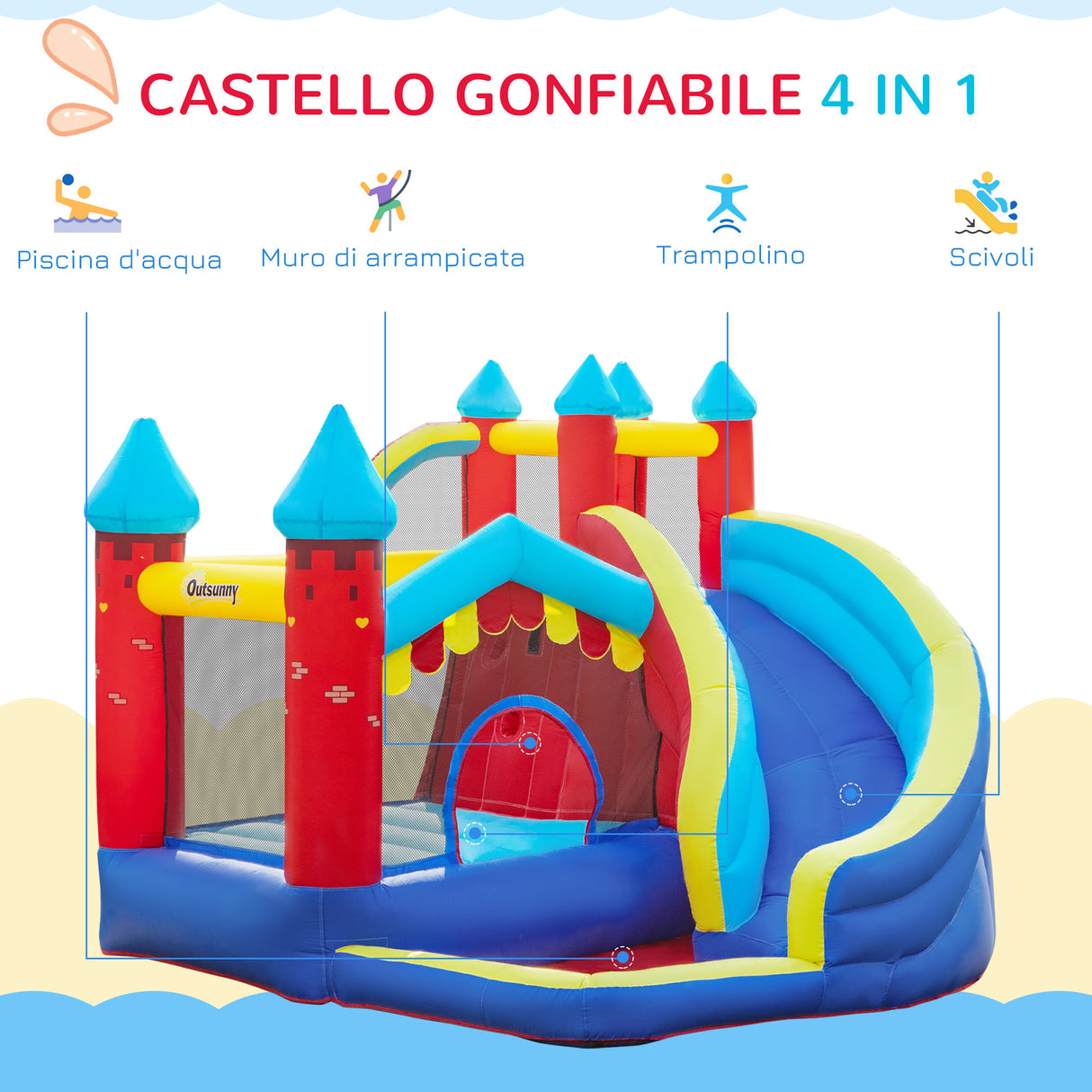 easycomfort easycomfort castello gonfiabile 4 in 1 per bimbi 3 8 anni con scivolo e piscina 290x270x230cm
