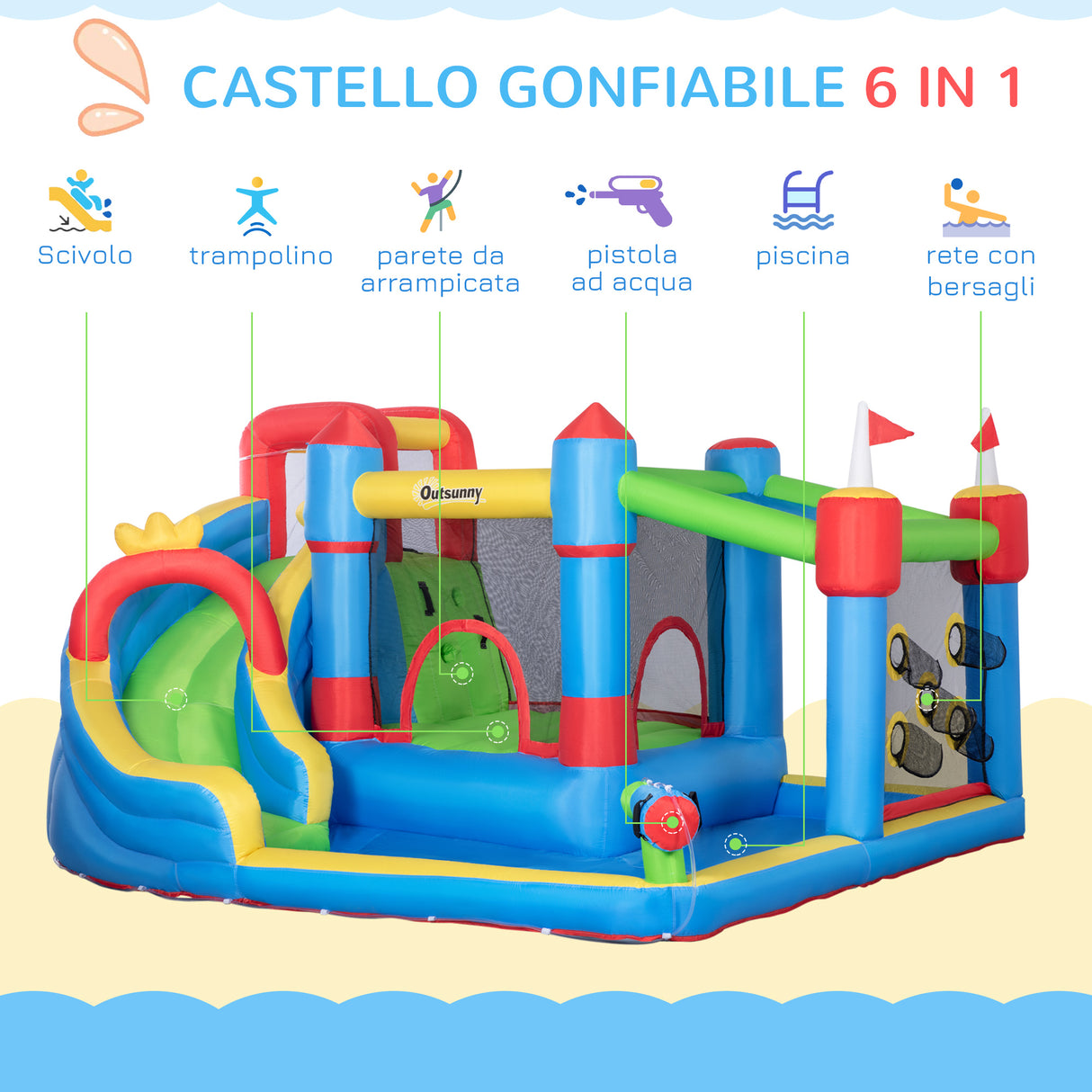 easycomfort easycomfort castello gonfiabile per bambini con scivolo trampolino e piscina 390x300x197cm