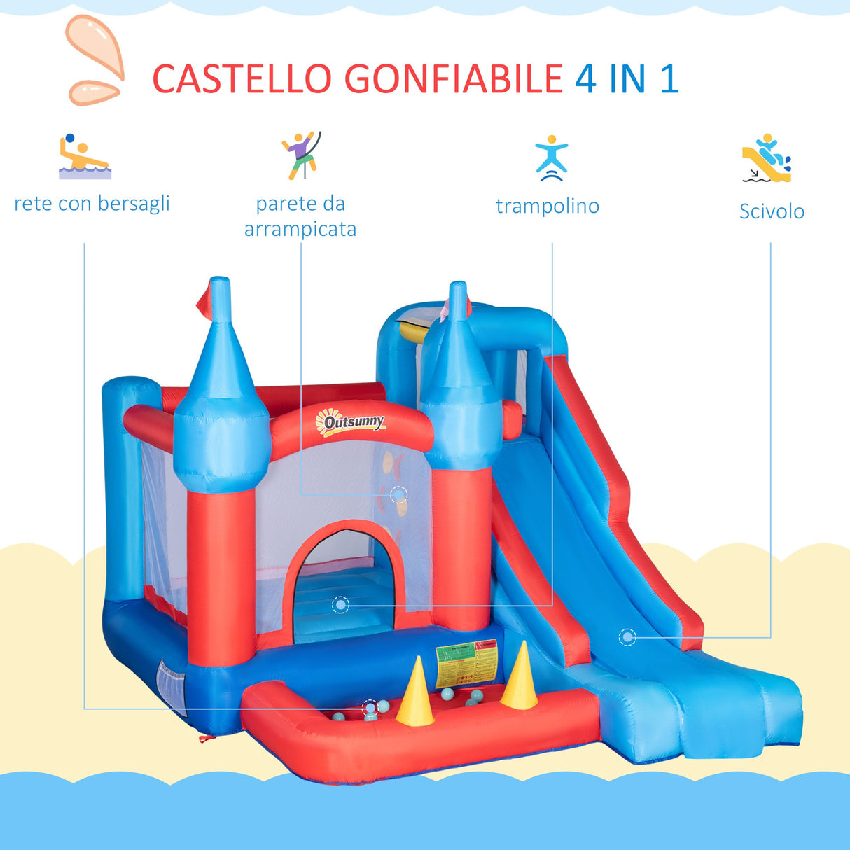 easycomfort easycomfort castello gonfiabile per bambini con scivolo trampolino piscina e parete da arrampicata 333x280x210cm