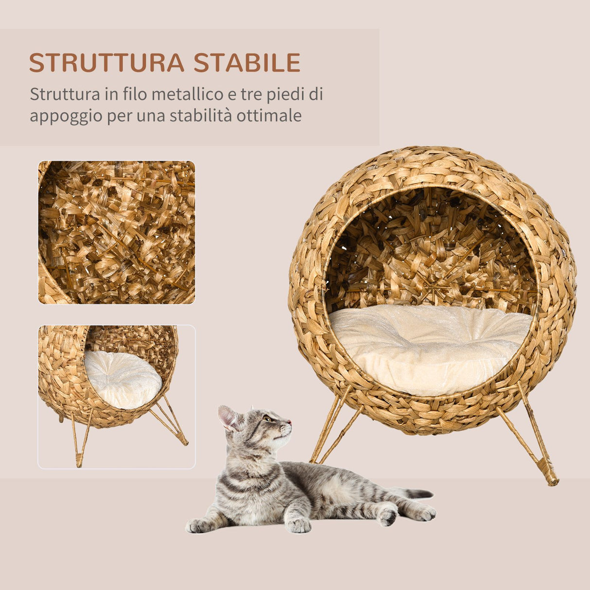 easycomfort easycomfort cesta per gatti in rattan sintetico marrone 52x58cm