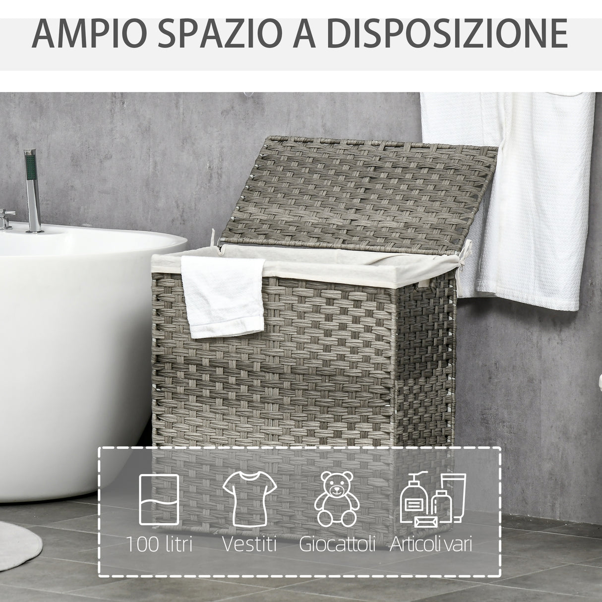 easycomfort easycomfort cesto portabiancheria a 2 sezioni e capacita 100l con sacca interna removibile 56 5x33x61 cm grigio