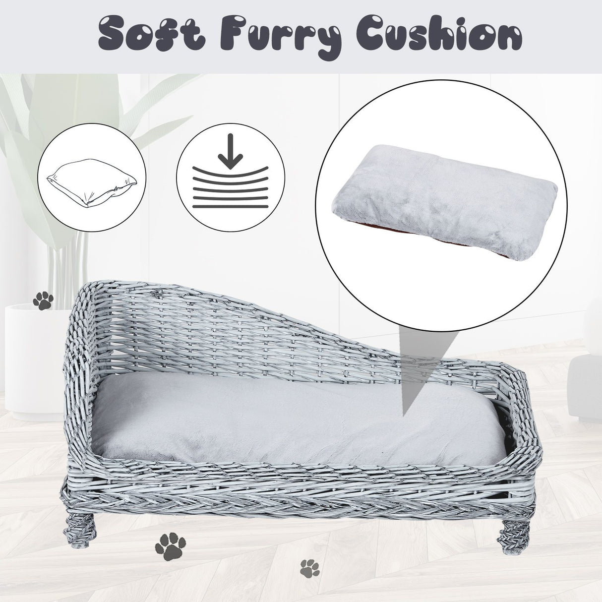 easycomfort easycomfort chaise longue cuccia per animali domestici in vimini con cuscino grigio ean 8054111845397