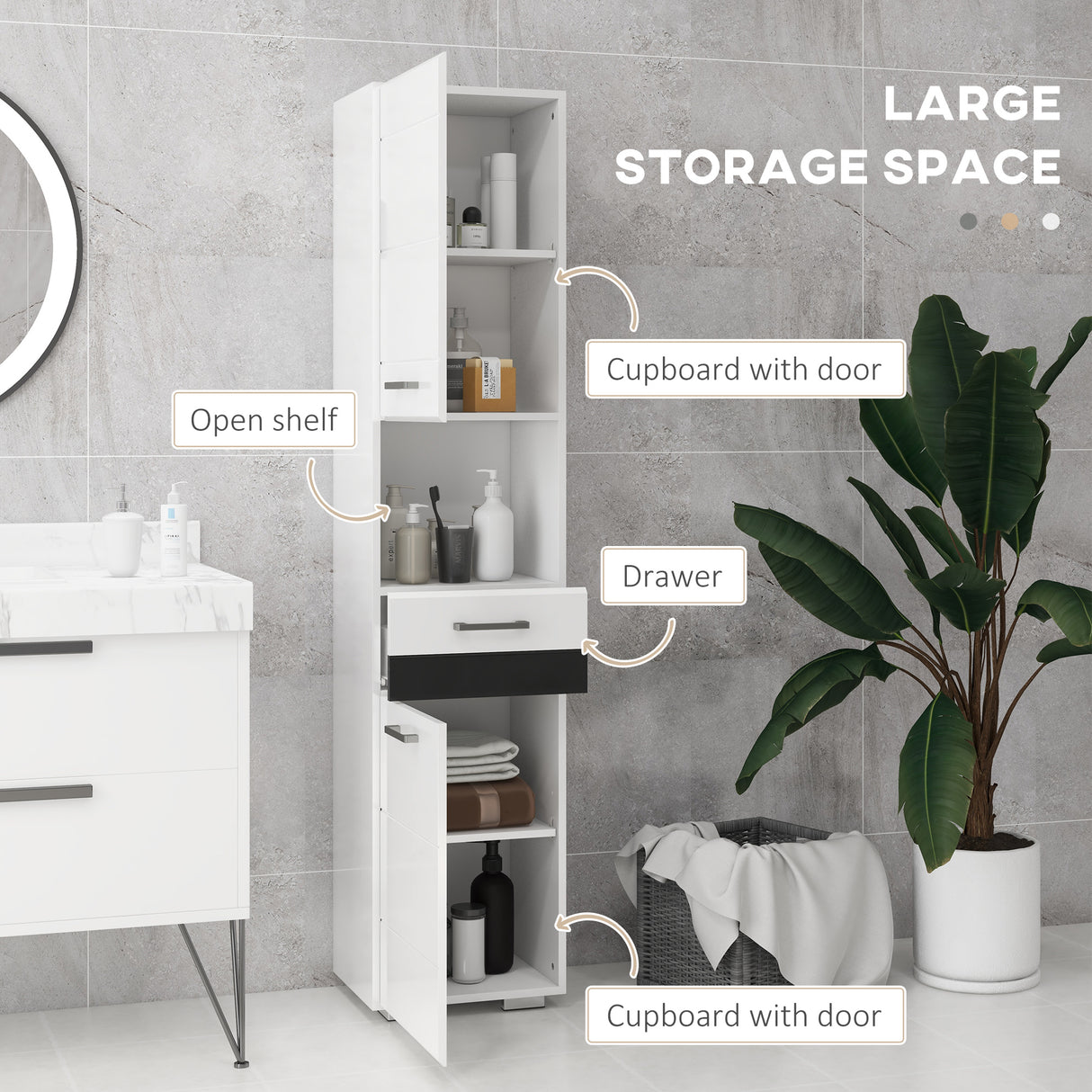 easycomfort easycomfort colonna bagno in mdf con ripiano aperto cassetto e armadietto chiuso 37x32 5x170 cm bianco