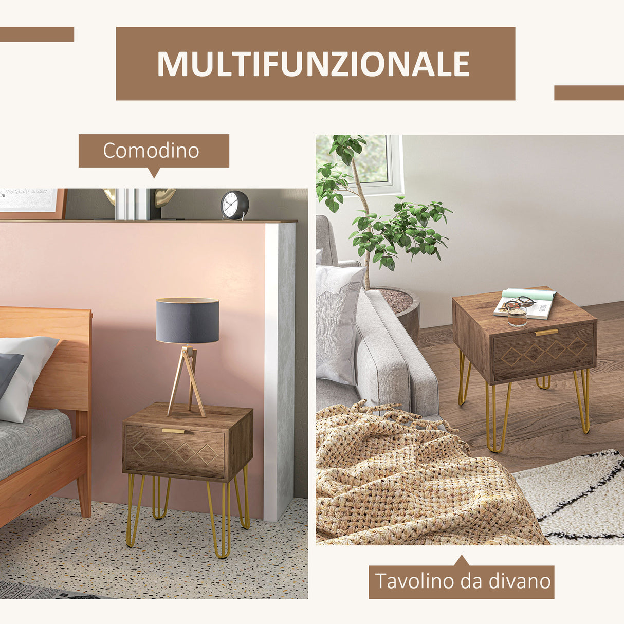 easycomfort easycomfort comodini moderni set 2 pezzi in truciolato e acciaio con cassetto 39 5x41x49 cm marrone