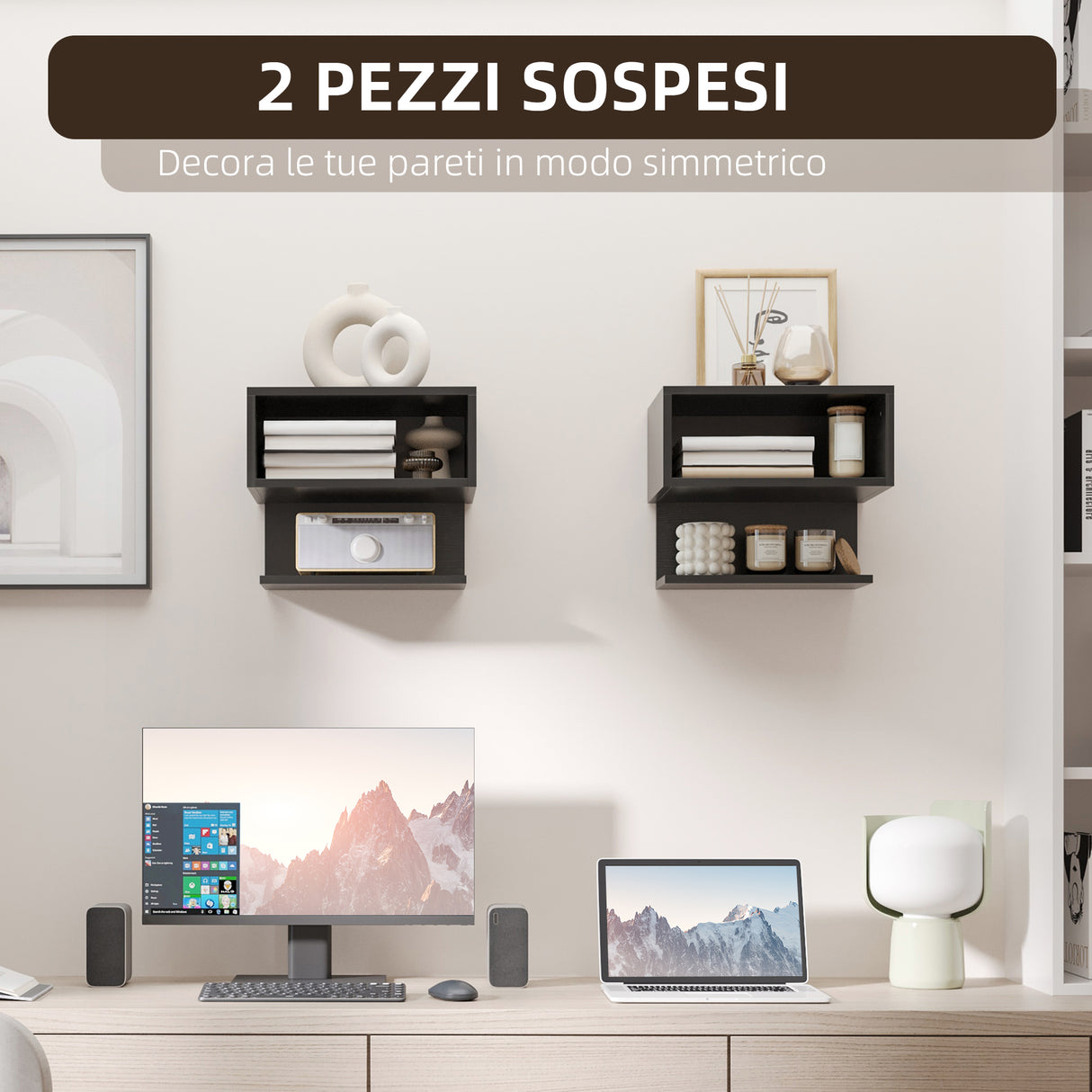 easycomfort easycomfort comodini sospesi da parete set 2 pezzi in mdf con ripiano aperto e piano dappoggio 40x29 5x33 5cm nero