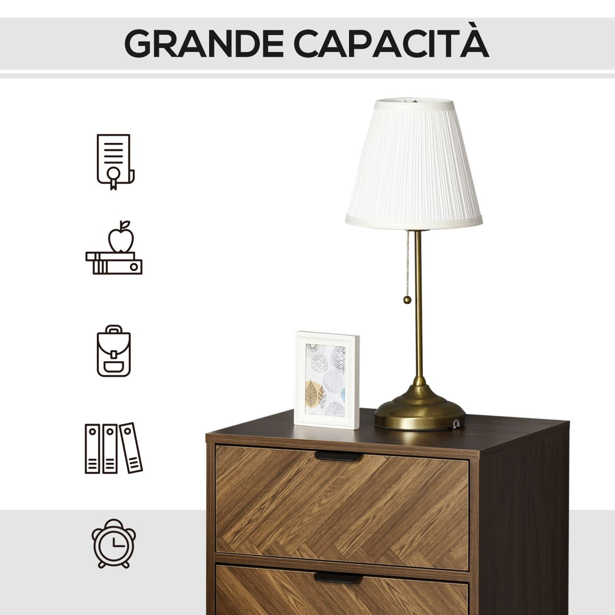 easycomfort easycomfort comodino con 2 cassetti in legno design in stile industriale color noce e nero ean 8054144138589