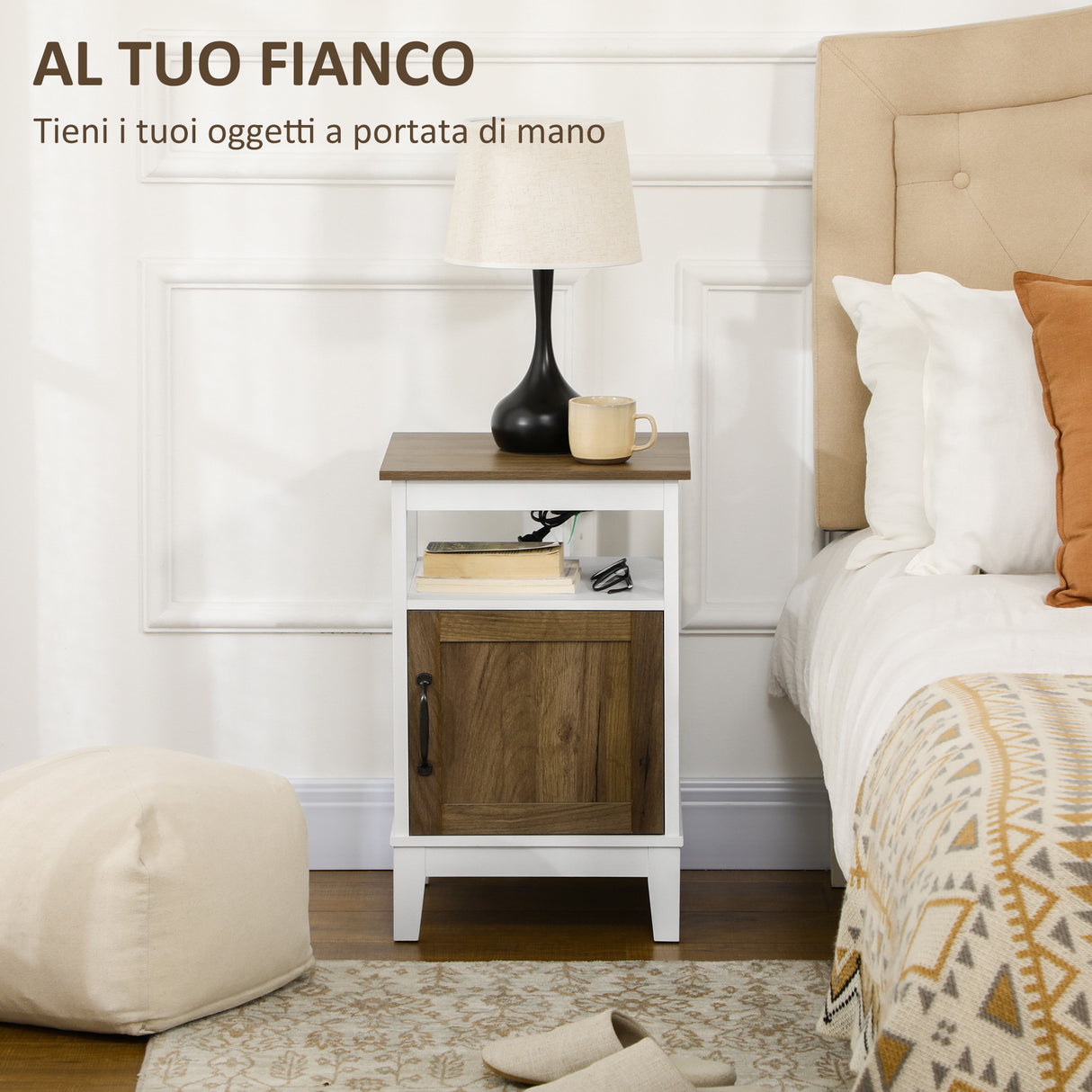 easycomfort easycomfort comodino con armadietto e ripiano in truciolato dallo stile rustico 38 5x35x59 7cm bianco