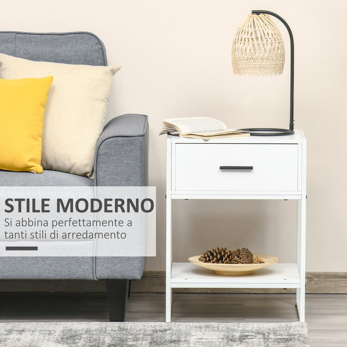 easycomfort easycomfort comodino moderno con cassetto e ripiano aperto comodino camera da letto piccolo in truciolato e acciaio 45x40x60cm bianco