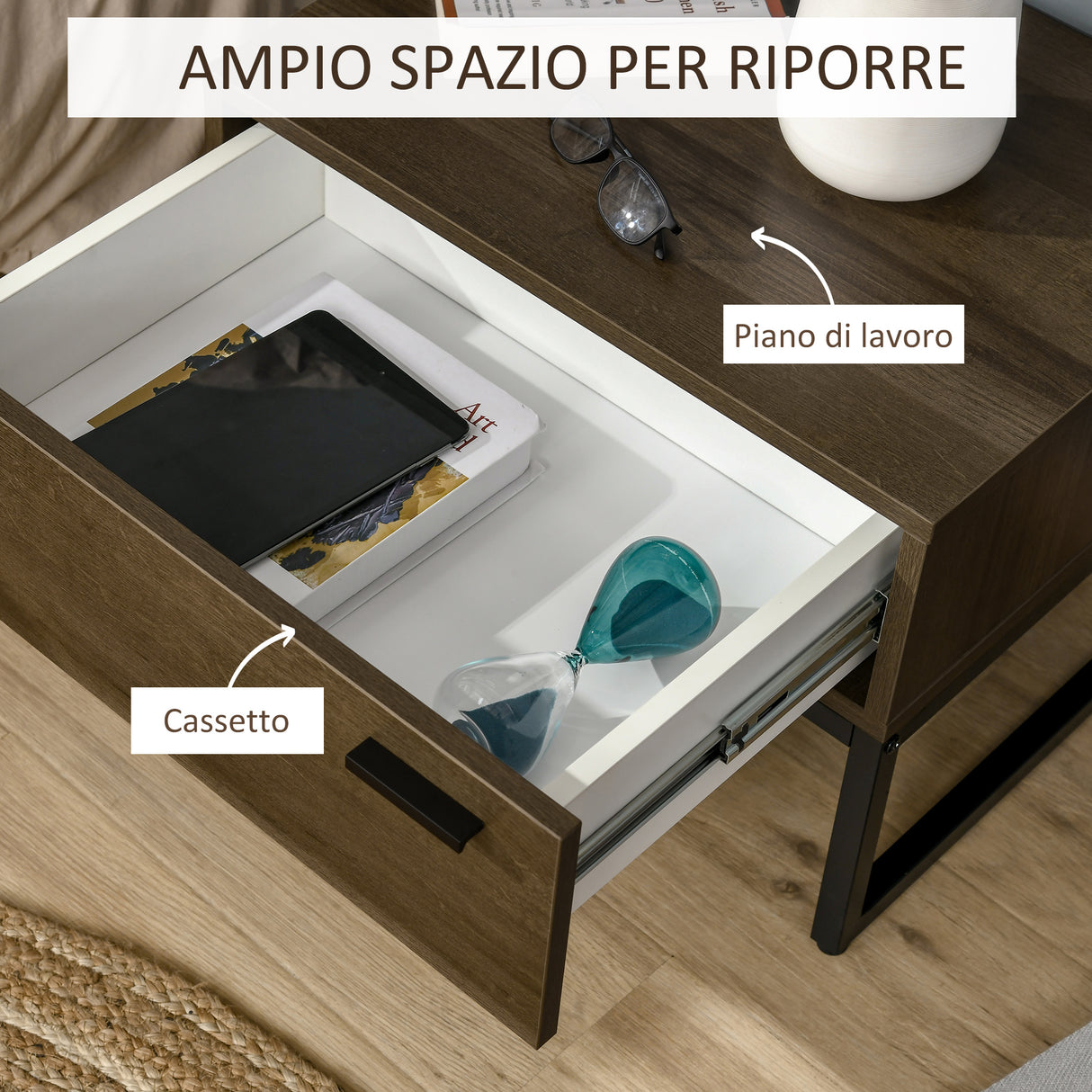 easycomfort easycomfort comodino stile industriale con cassetto tavolino da salotto in legno e acciaio 53x41 5x37cm grigio