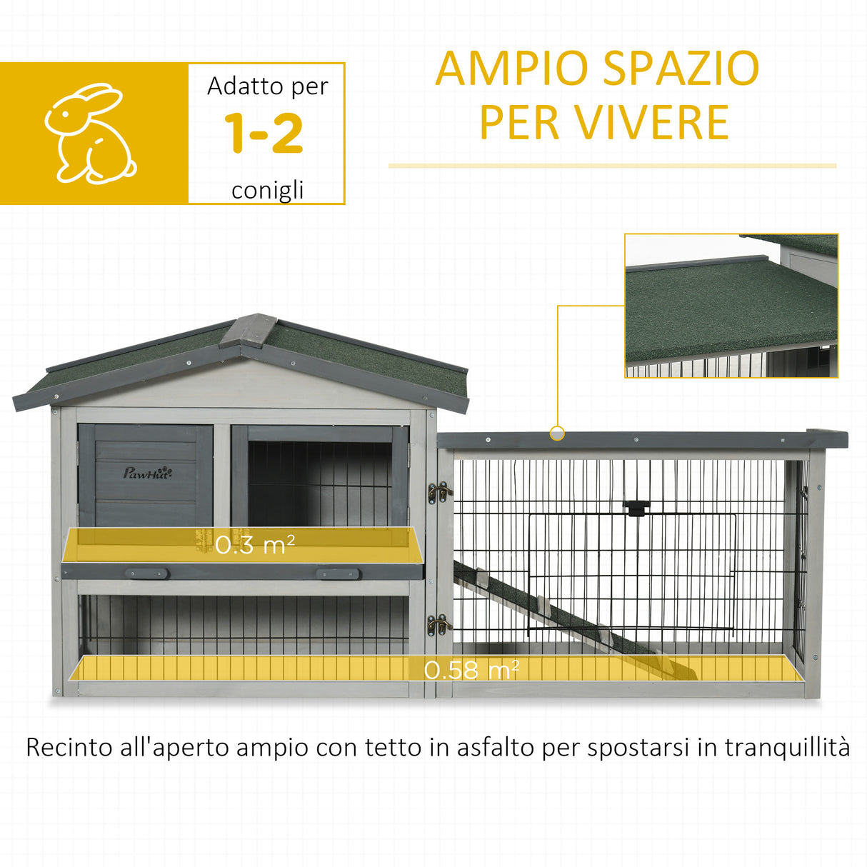 easycomfort easycomfort conigliera a 2 livelli in legno dabete per esterni con tetto in asfalto 154 5x52 5x68 5cm grigio