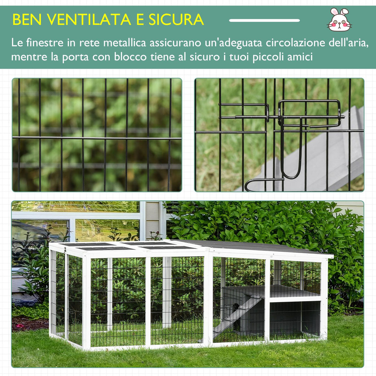 easycomfort easycomfort conigliera da esterno con casetta e recinto in legno e metallo grigia