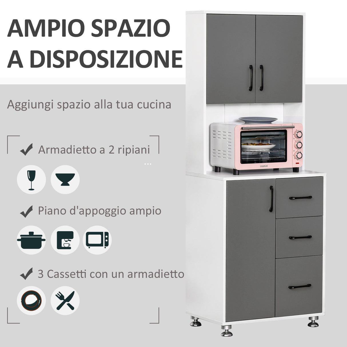 easycomfort easycomfort credenza alta da cucina madia mobile buffet in legno bianco e grigio