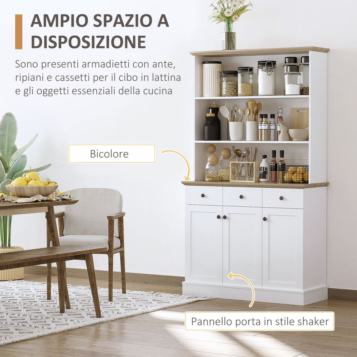 easycomfort easycomfort credenza da cucina in legno bianco con 3 ripiani 3 cassetti e 2 armadietti 101x39x180 5 cm