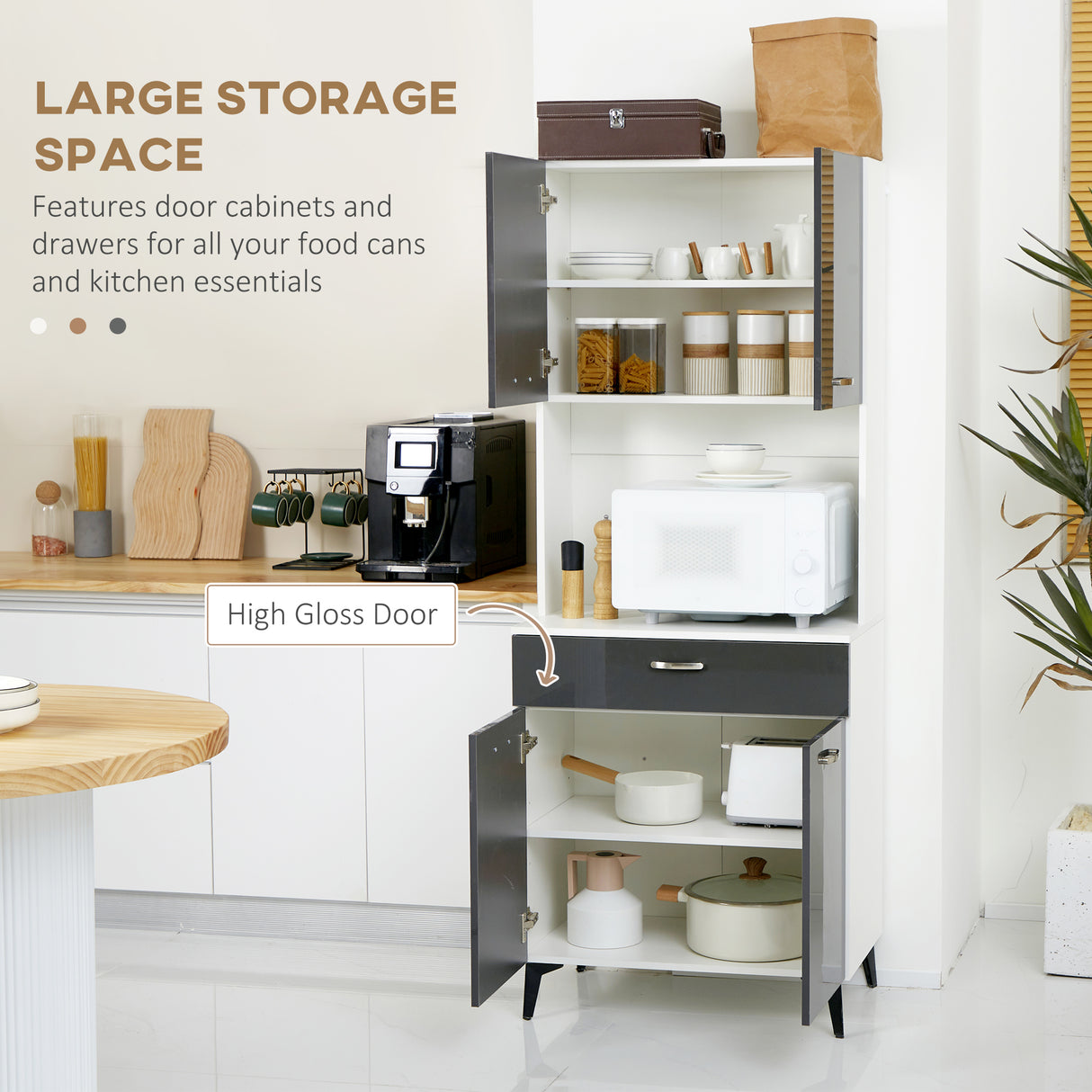 easycomfort easycomfort credenza moderna con 2 armadietti e cassetto piano per microonde e mensole 70x42x177cm