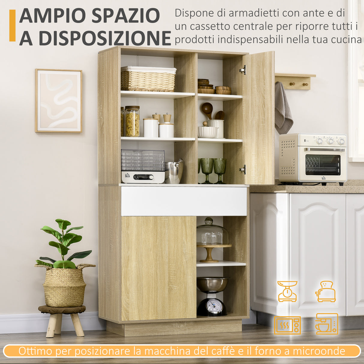 easycomfort easycomfort credenza moderna in legno con cassetto e armadietti 89x39 6x180cm legno e bianco