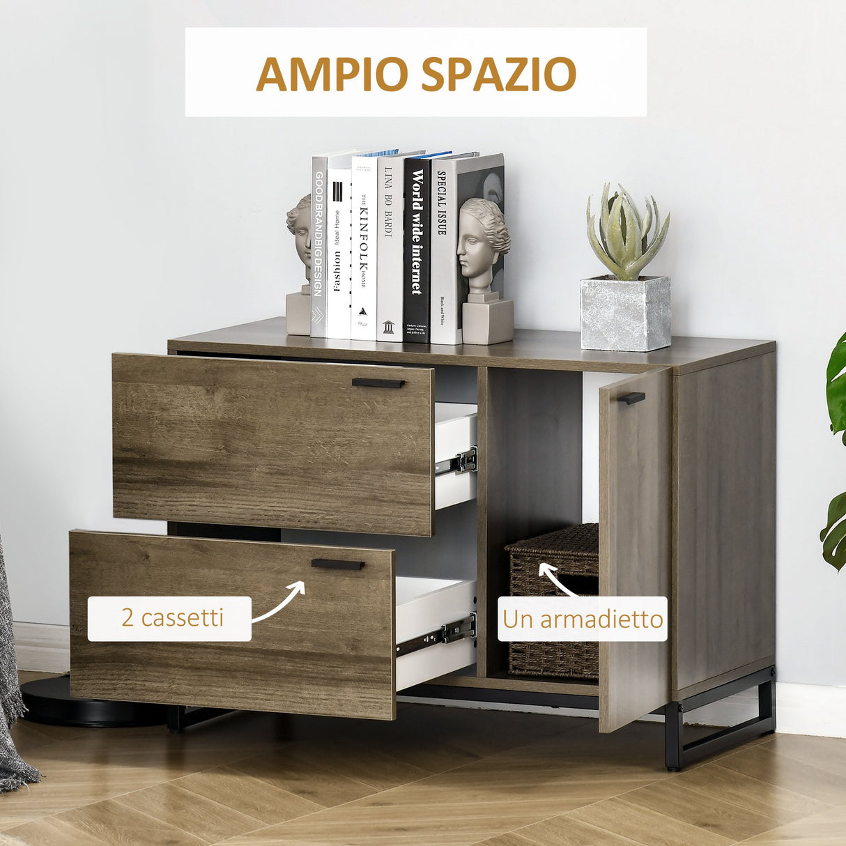 easycomfort easycomfort credenza moderna per salotto o cucina mobiletto multiuso in legno e metallo con 2 cassetti e armadietto 80x41 5x58cm