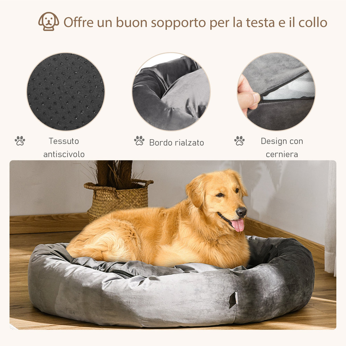 easycomfort easycomfort cuccia per cani imbottita con bordi rialzati e cuscino rivestimento in velluto sfoderabile 102x74x23cm grigio scuro