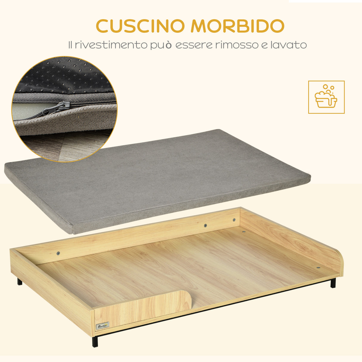 easycomfort easycomfort cuccia per cani rialzata con cuscino removibile e lavabile lettino per cani gambe in legno e acciaio 110x70x15 5cm rovere e grigio