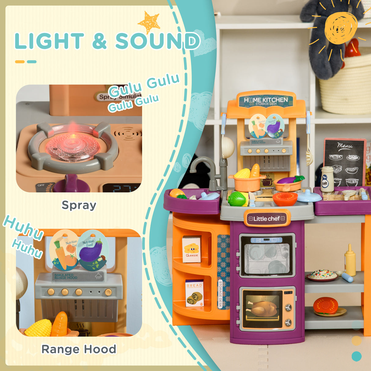 easycomfort easycomfort cucina giocattolo per bambini 3 6 anni pieghevole con accessori suoni e luci 52x29x61 cm
