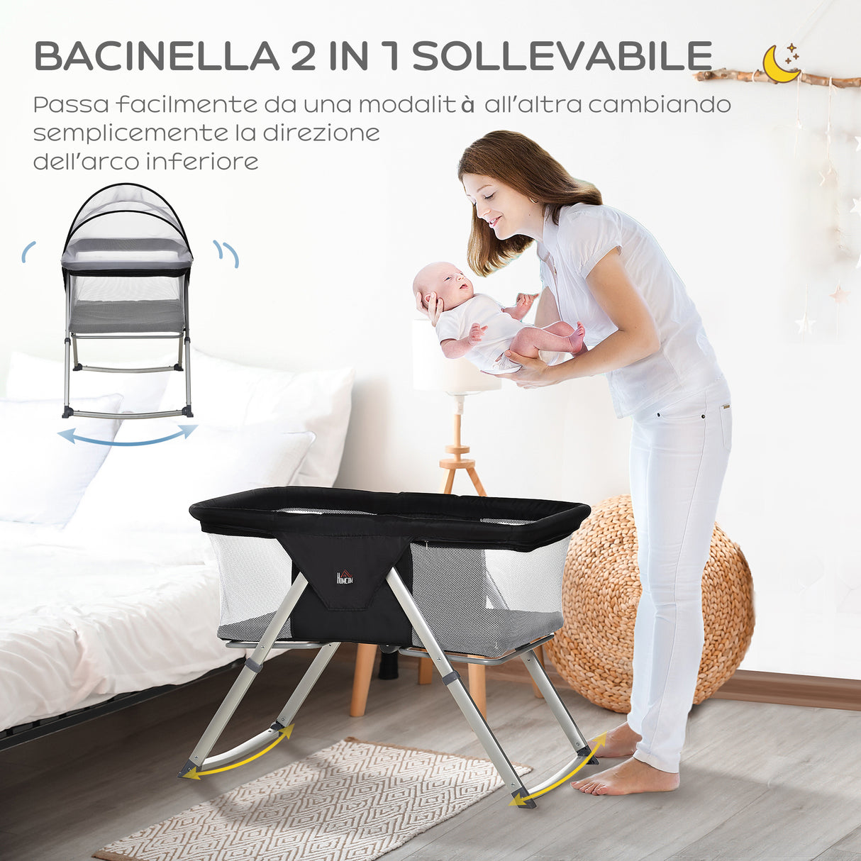 easycomfort easycomfort culla da campeggio 2 in 1 con lettino a dondolo culla pieghevole con materassino e zanzariera eta 0 6 mesi 59x55x6769cm nero