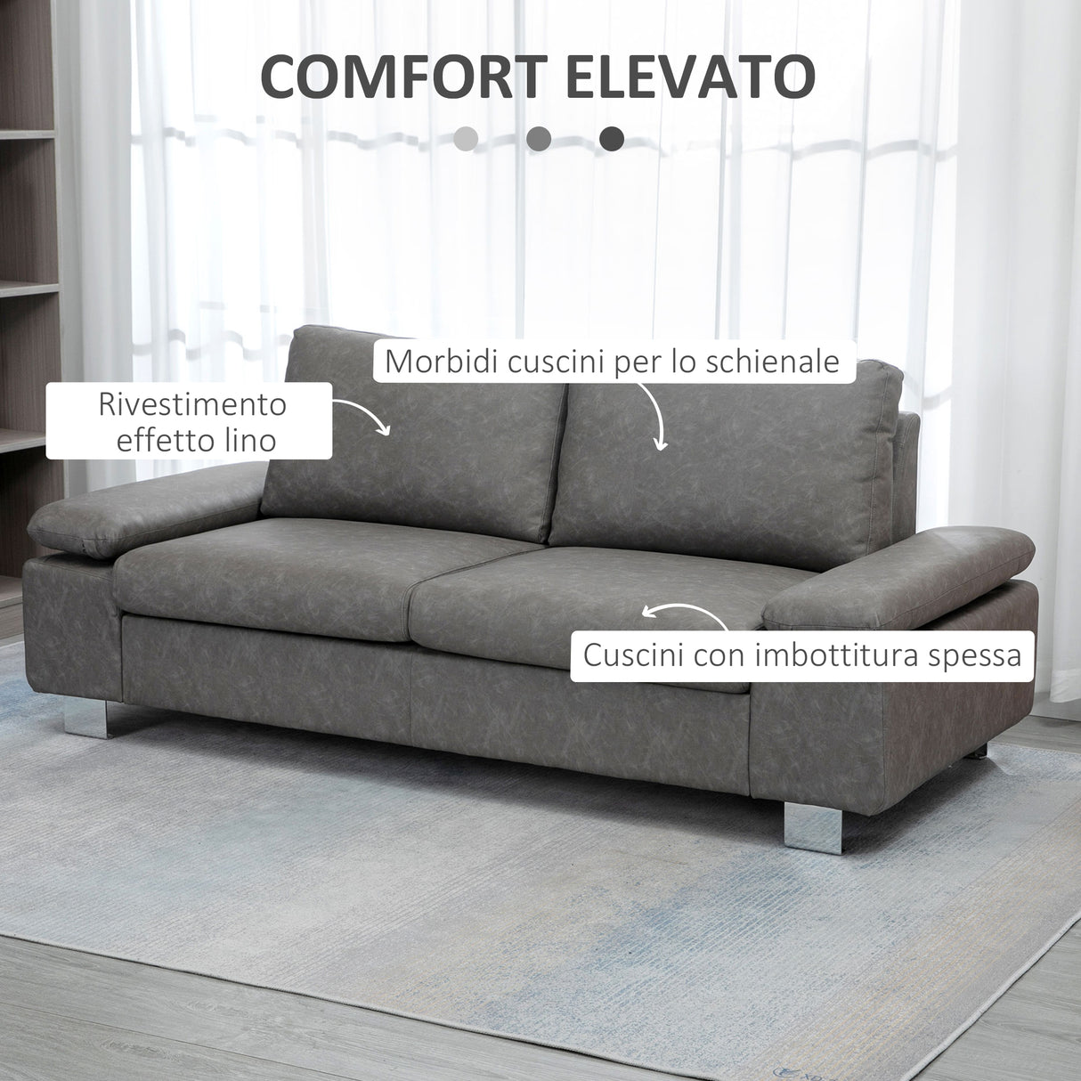 easycomfort easycomfort divano 2 posti da salotto e ufficio salvaspazio con seduta imbottita e braccioli regolabili 200x88x86 cm grigio