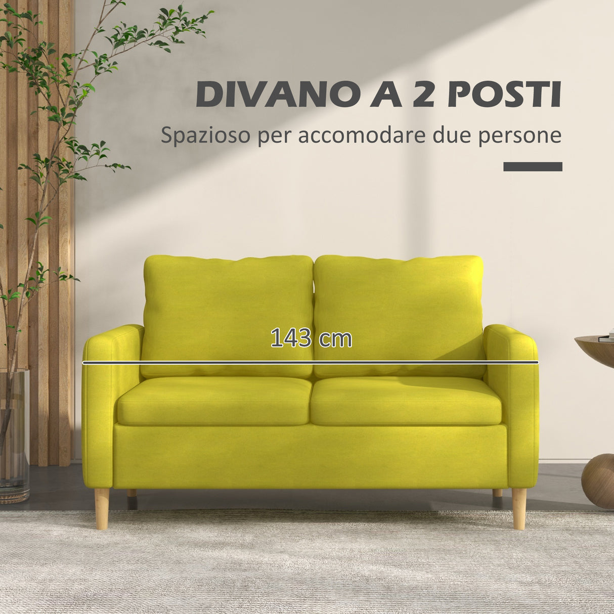 easycomfort easycomfort divano 2 posti in tessuto effetto lino con tasche laterali e cuscini 143x76x83 cm giallo