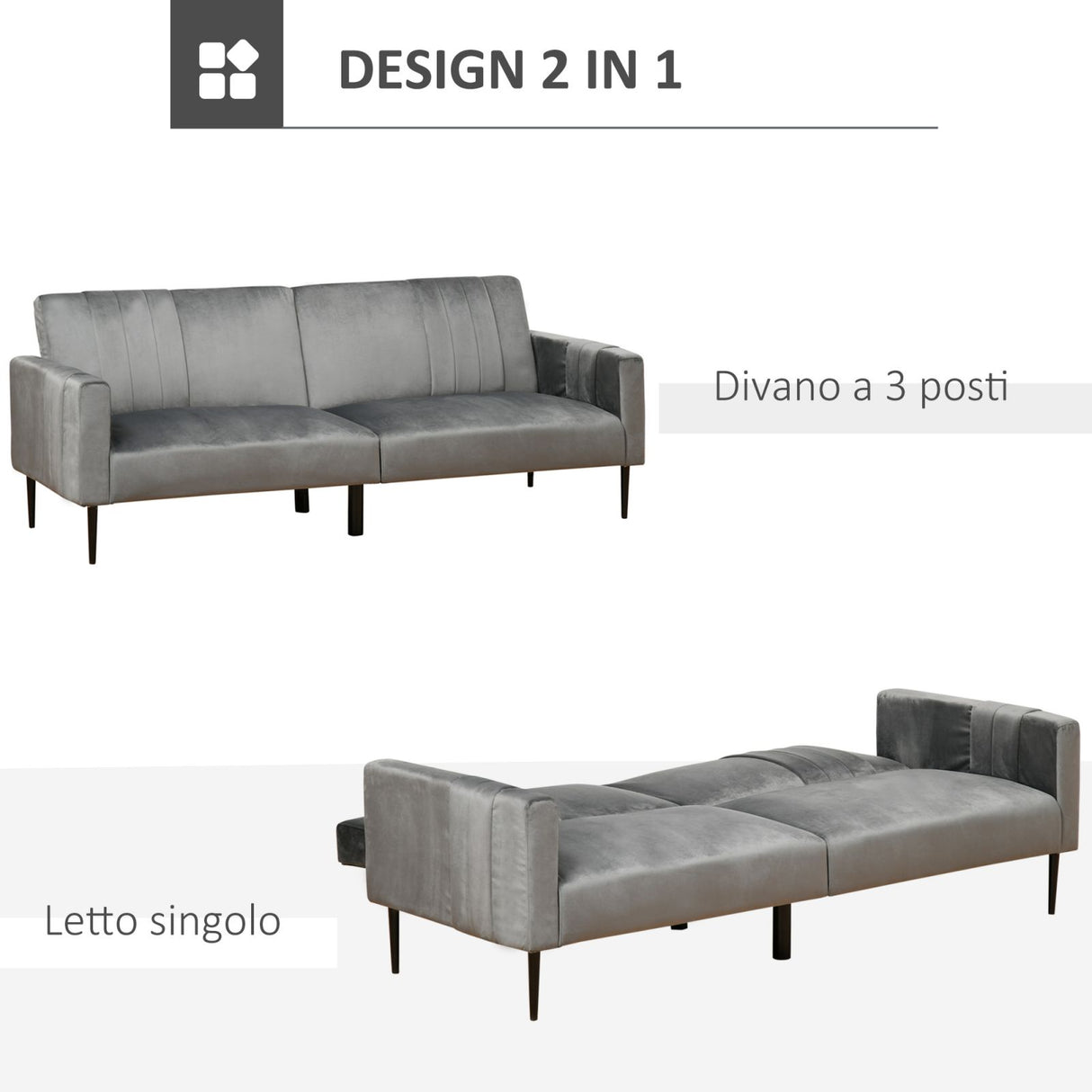 easycomfort easycomfort divano 3 posti con schienale reclinabile in velluto grigio ean 8055776916576
