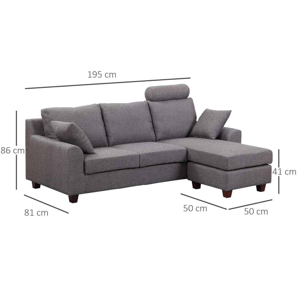 easycomfort easycomfort divano a 3 posti con poggiapiedi e cuscini in tessuto grigio scuro 194x80x86cm ean 8055776915630
