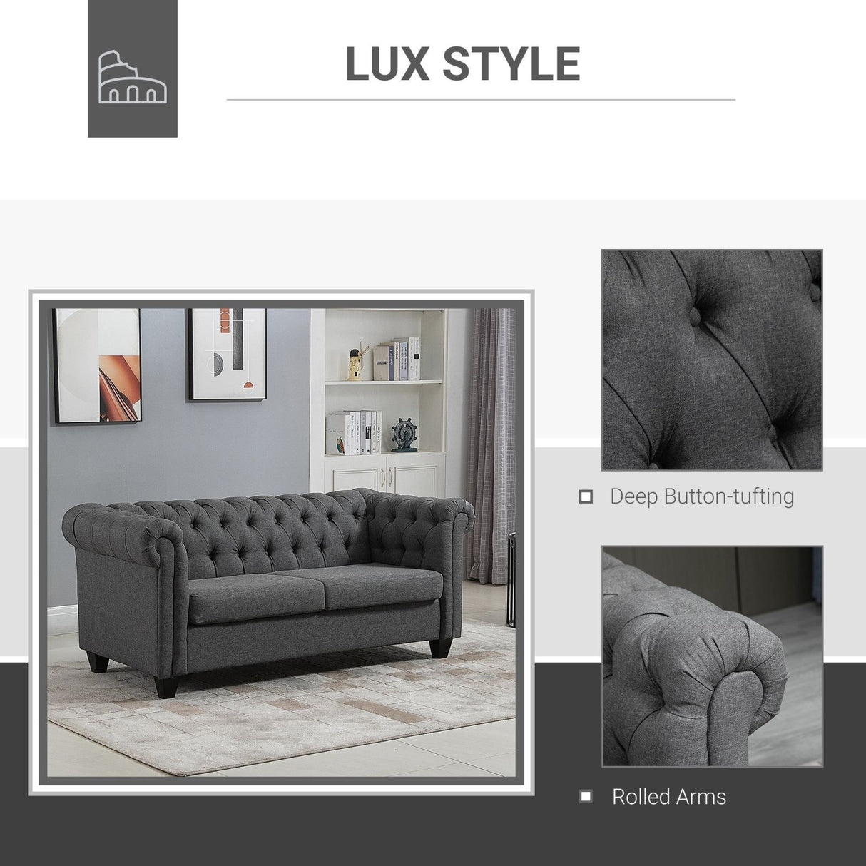 easycomfort easycomfort divano chesterfield 2 posti con rivestimento in tessuto grigio