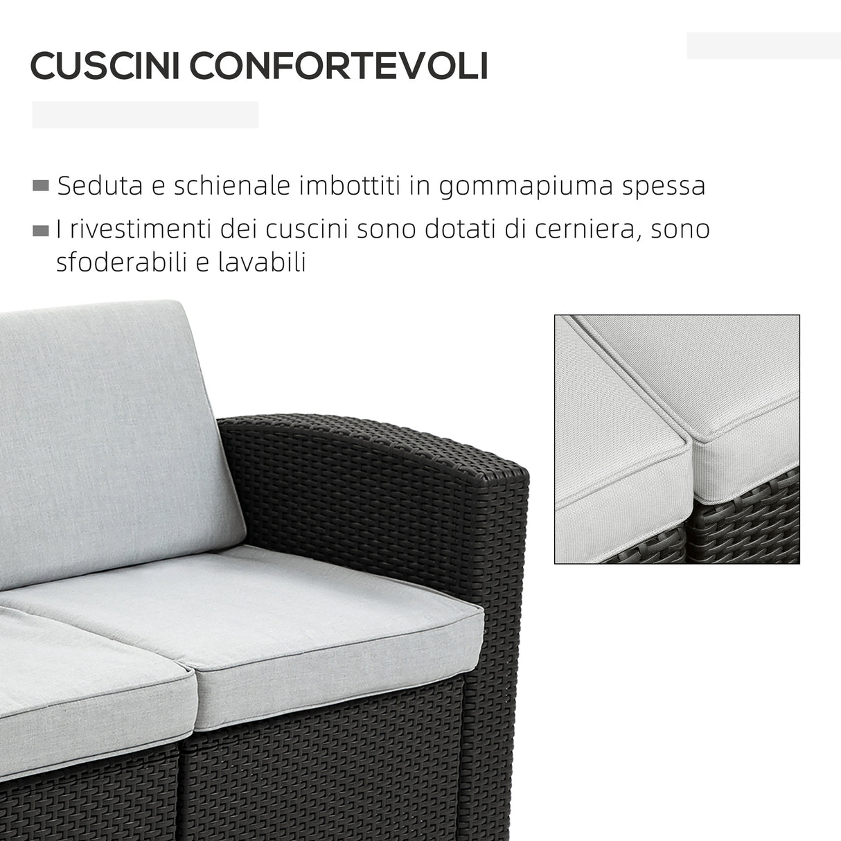 easycomfort easycomfort divano da esterno a 2 posti da in pp plastica ad effetto rattan divano da giardino con cuscini rimovibili e lavabili grigio e nero