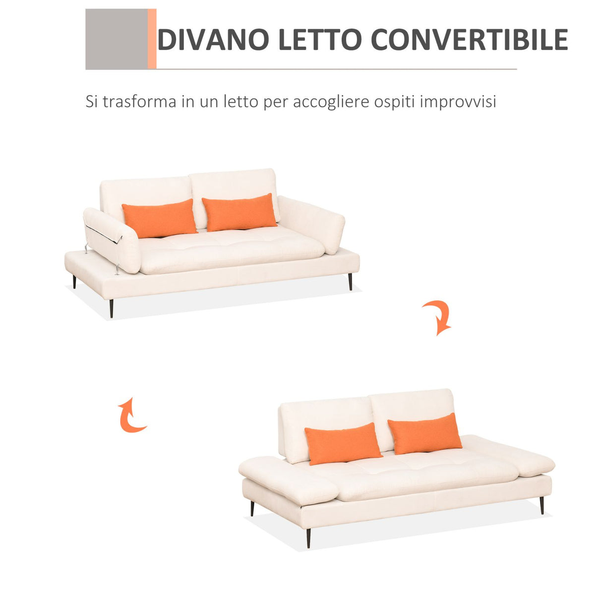 easycomfort easycomfort divano letto 2 posti divanetto in tessuto profondita della seduta regolabile e braccioli 213x112x83cm beige ean 8055776916675