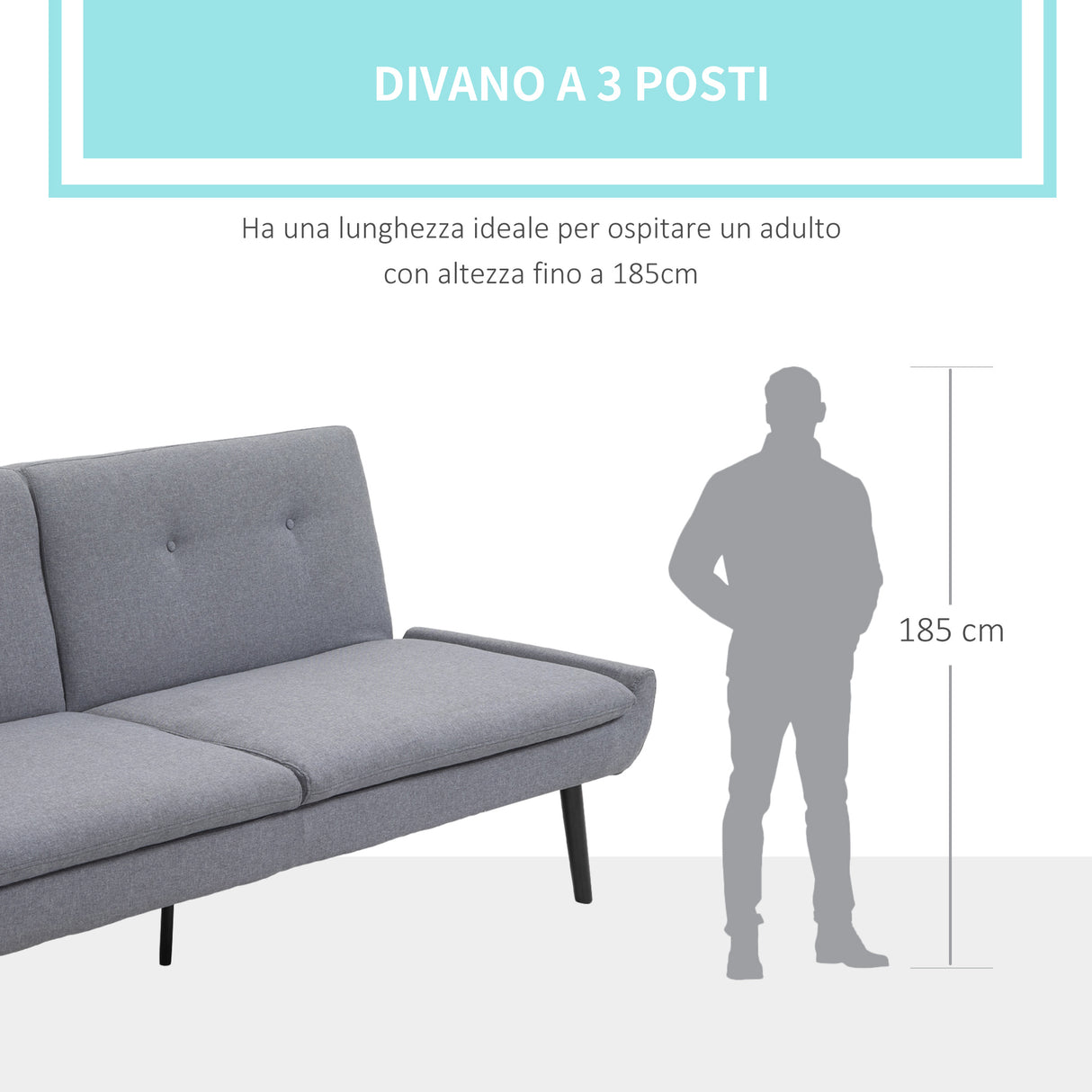 easycomfort easycomfort divano letto 3 posti a 1 piazza con schienale reclinabile grigio